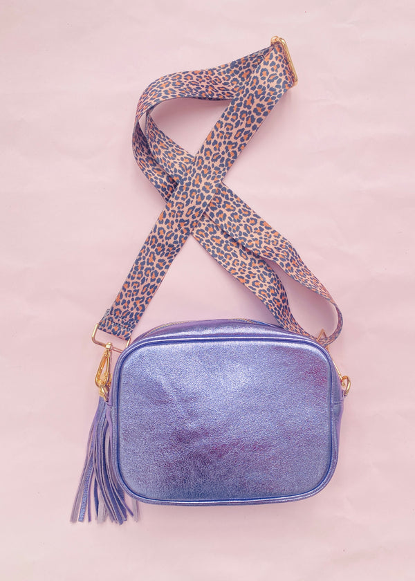 Metallic Lilac leather crossbody handbag