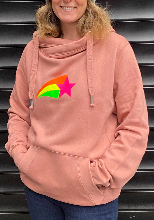 SPRING colours Multi Neon SHOOTING STAR cowl hoodie