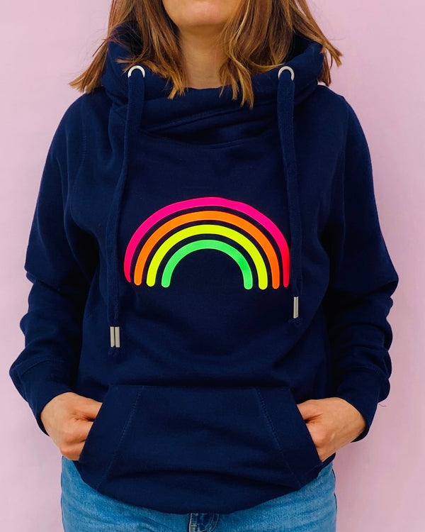 Multi Neon RAINBOW cowl hoodie – Neon Marl - Main Image