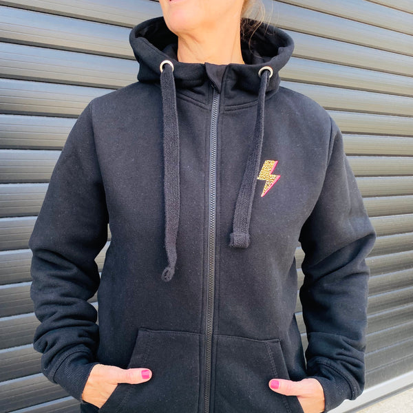 Leopard Bolt Flash Embroidered zip up hoodie – Neon Marl