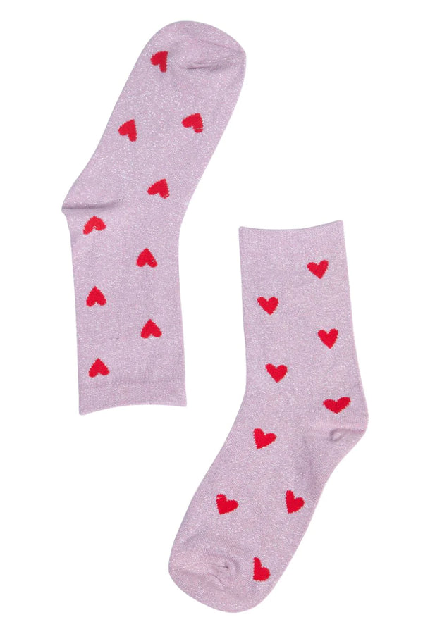 Pale pink lurex red heart socks